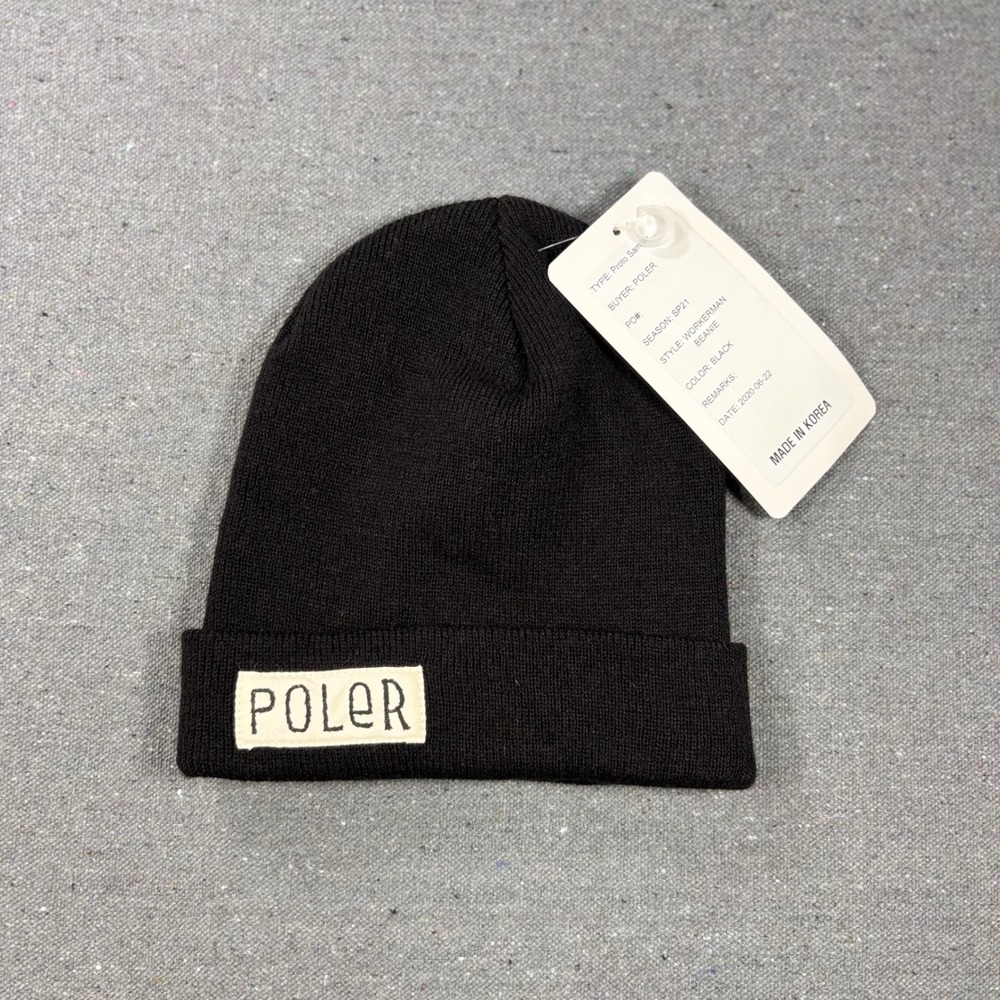 Poler Workerman Beanie Unisex Adult OS Black Knit Cuffed Logo Patch Proto Sample